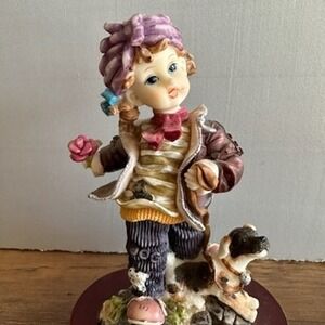 Monnet Collection Figurine Girl with Dog Statue Collectible Decor